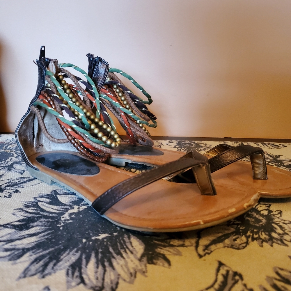 SO Beaded Ankle Sandals, Size 8 - Picture 1 of 3